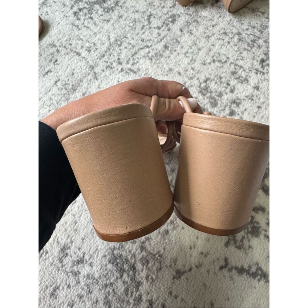 Nude Strappy Block Heel Slide Sandals - Picture 5 of 9